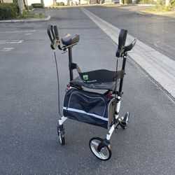 Upright Walker, Stand Up Folding Rollator Walker with 10” Front Wheels Backrest Seat and Padded Armrests for Seniors and Adults