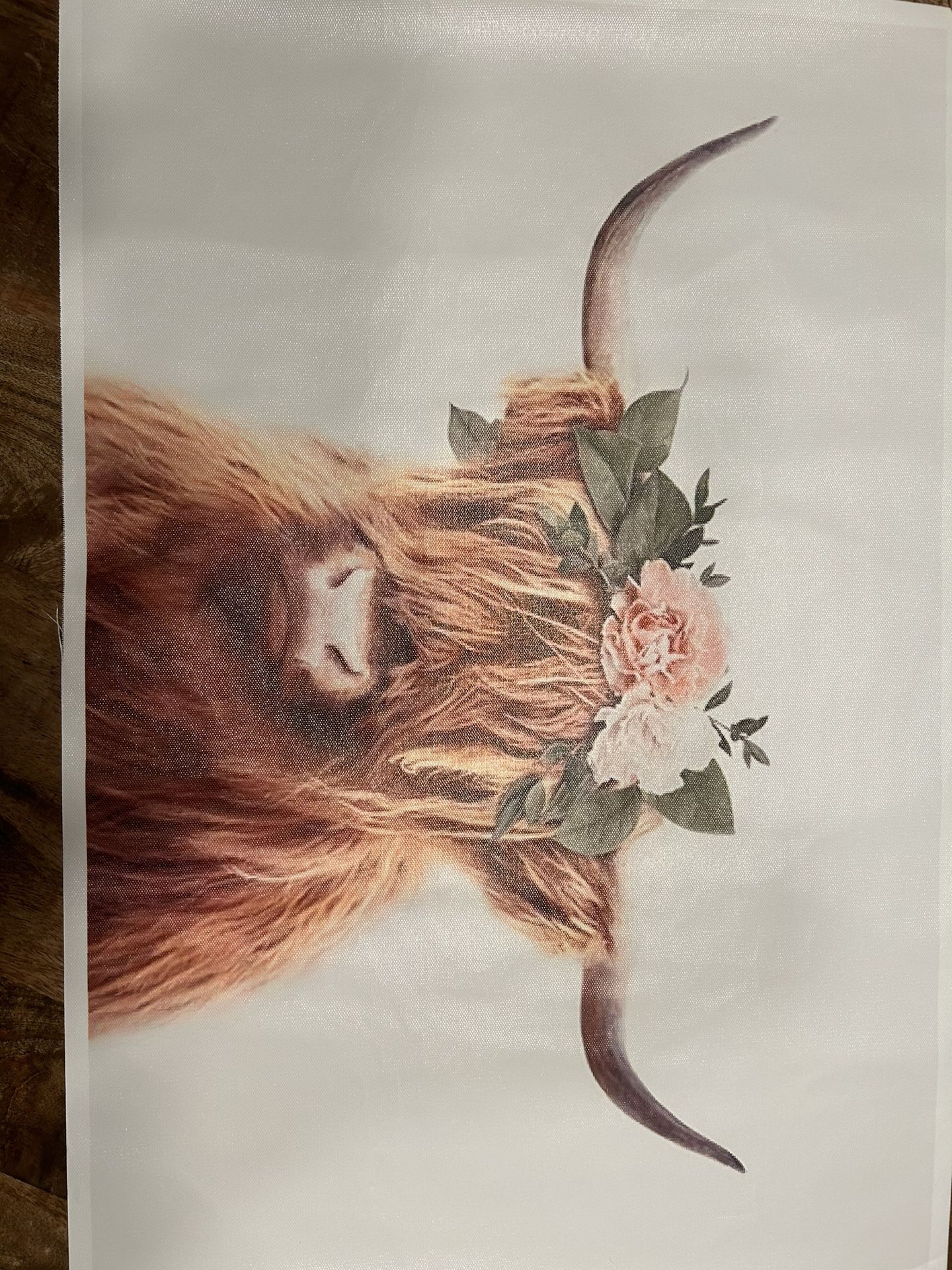 Fabric Print Western Floral Cow 25x16.5”