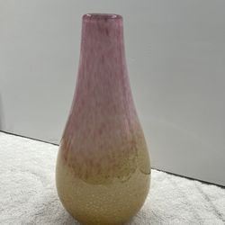 Glass Vase Pink/Gold 12” tall