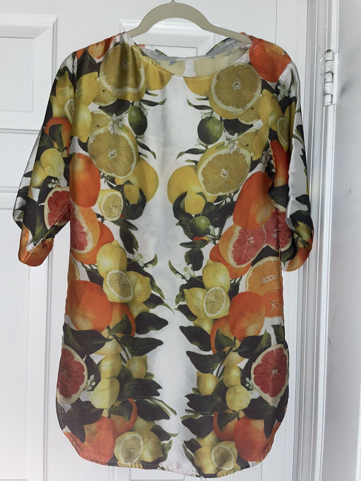 Italian Vintage Fruit Print “Citrus Medley” Sheer Blouse