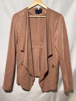 Adrienne Vittadini Faux Suede Open Front Waterfall Cardigan Jacket size L  $25 