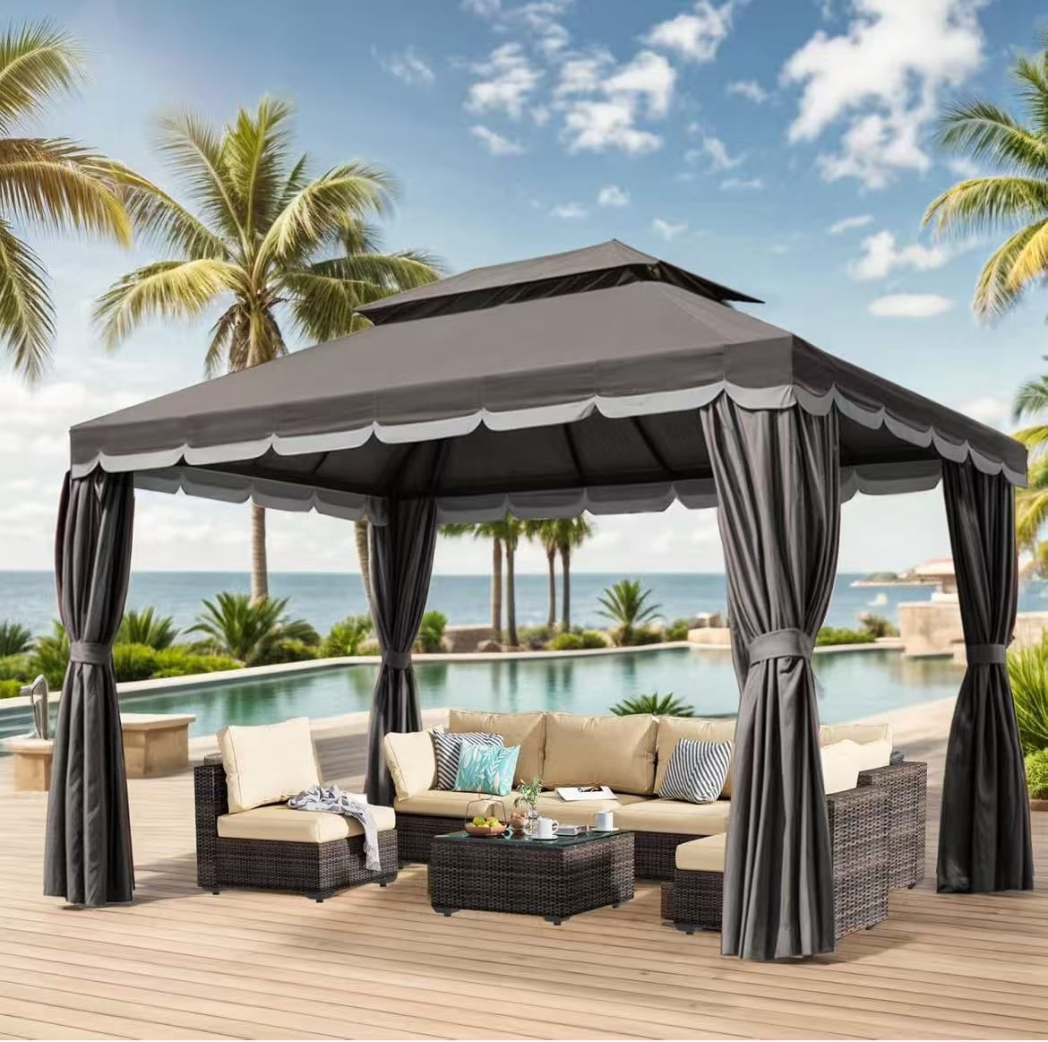 Outdoor Patio Gazebo 10'x13', Heavy Duty Party Tent gray $ 150