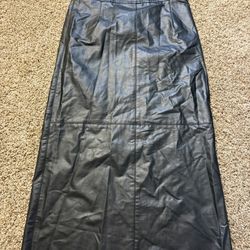 NWT Olivaceous Black Faux Leather Maxi Skirt With Back Slit Womens Size Small