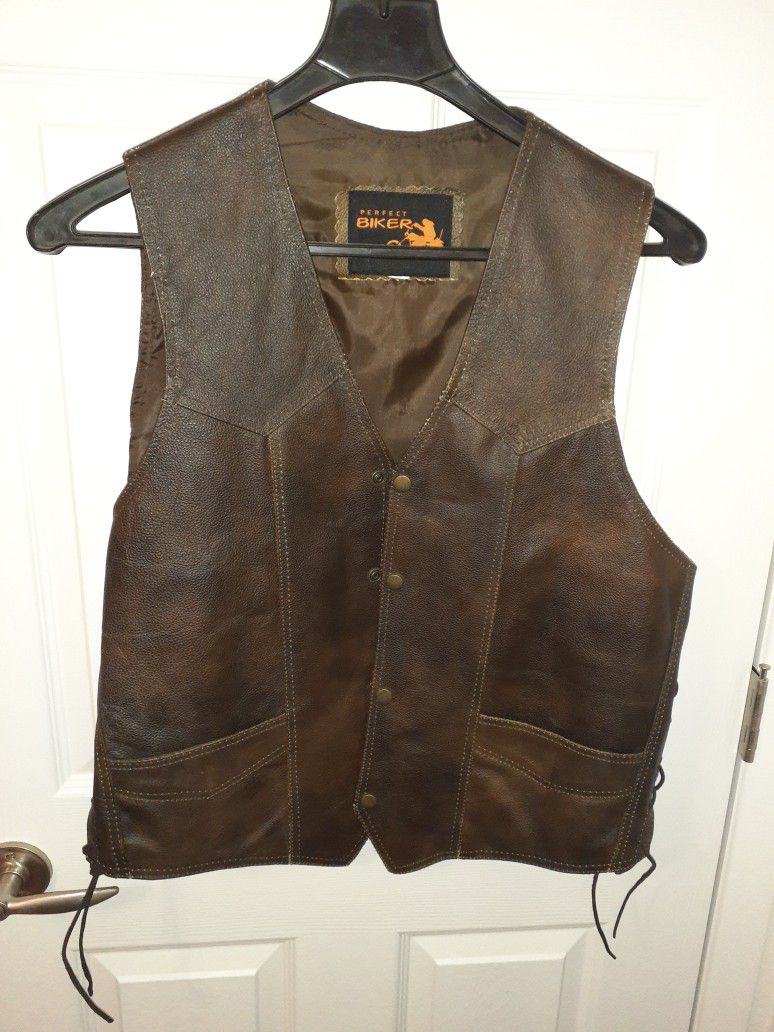 Mens Brown Leather Vest XLG
