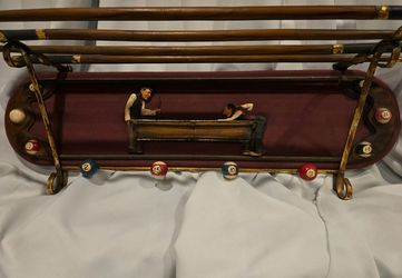 Vintage 1970s Billiard Pool Wooden Coat Rack