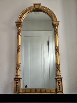 Neoclassical Gold Gilded Giltwood Solid Wood Framed Garden Niche Trumeau Mirror