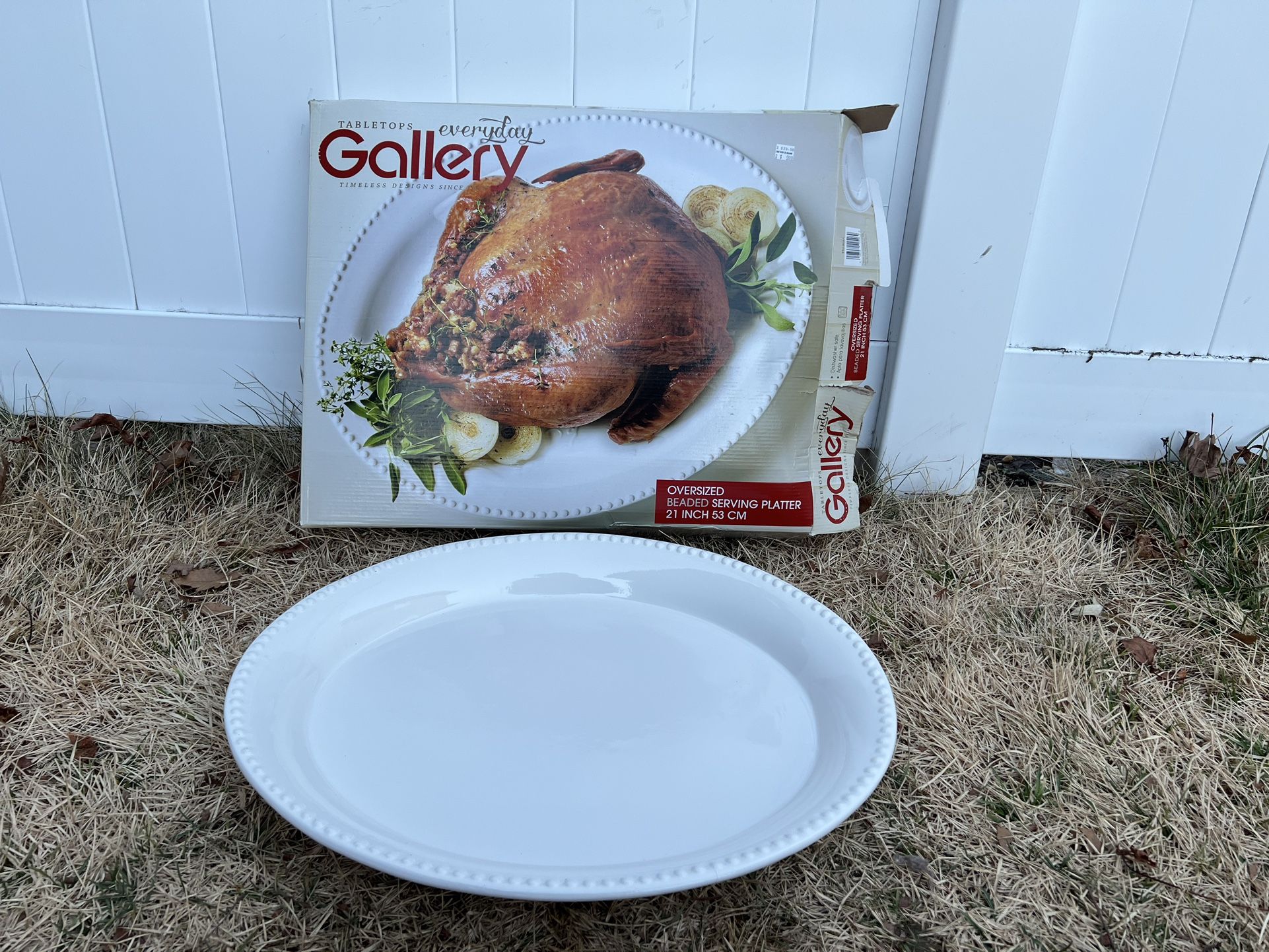 Oversize Beaded 21 Inch Serving Platter / Plate