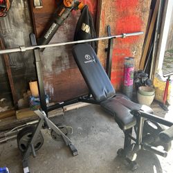 Bench Press With Barbell, Weights And Accessories 