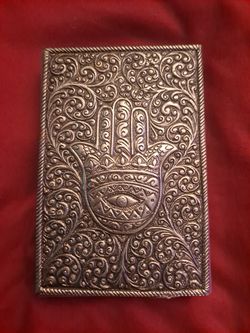 3x5 notebook, silver carved.