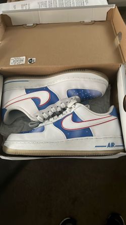 Nike Air Force 1’s 8.5 White/Blue with Red check outline