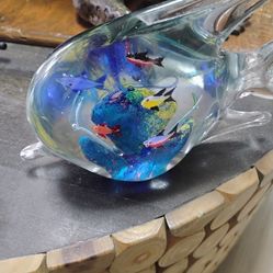 Large Murano Art Glass Fish Paper Weight Crystal Blue Collectible