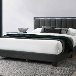 Queen Grey Led Platform Bed With Ortho Mattress Included 