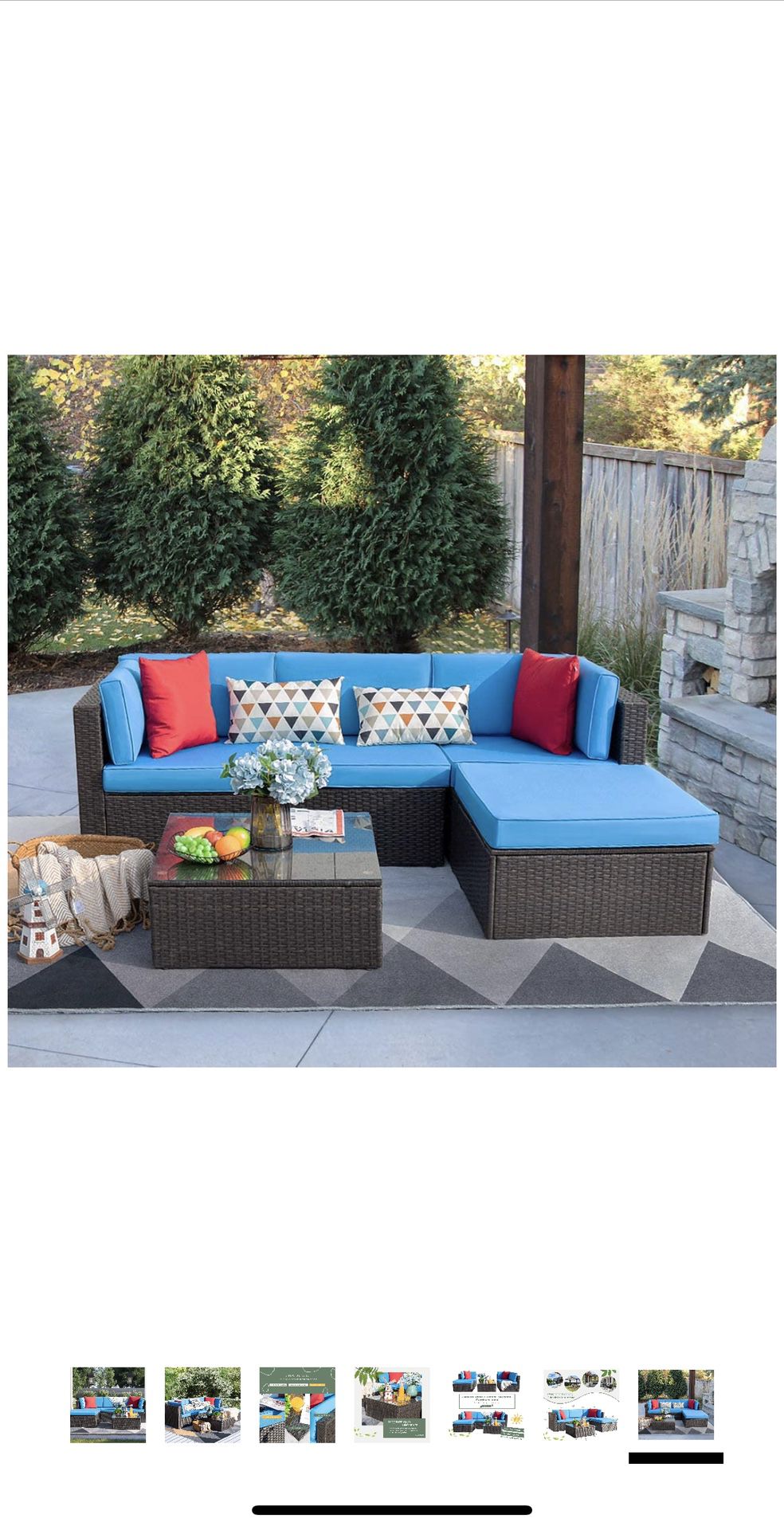 Brand New 5 Pieces Patio Furniture Sets All-Weather Outdoor Sectional Sofa Manual Weaving Wicker Rattan Patio Conversation Set with Cushion and Glass