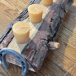 Wooden log candle holder