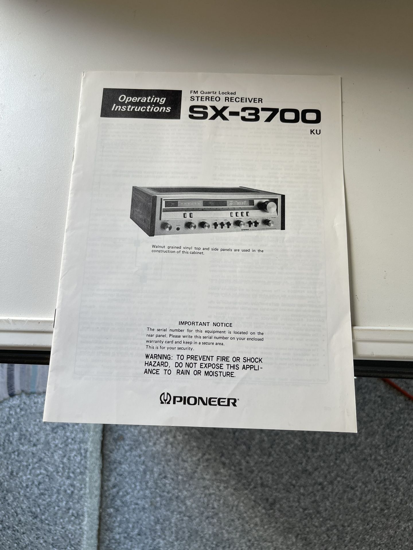 Original Instruction Manual And Schematic For 1981 Pioneer SX-3700 Receiver