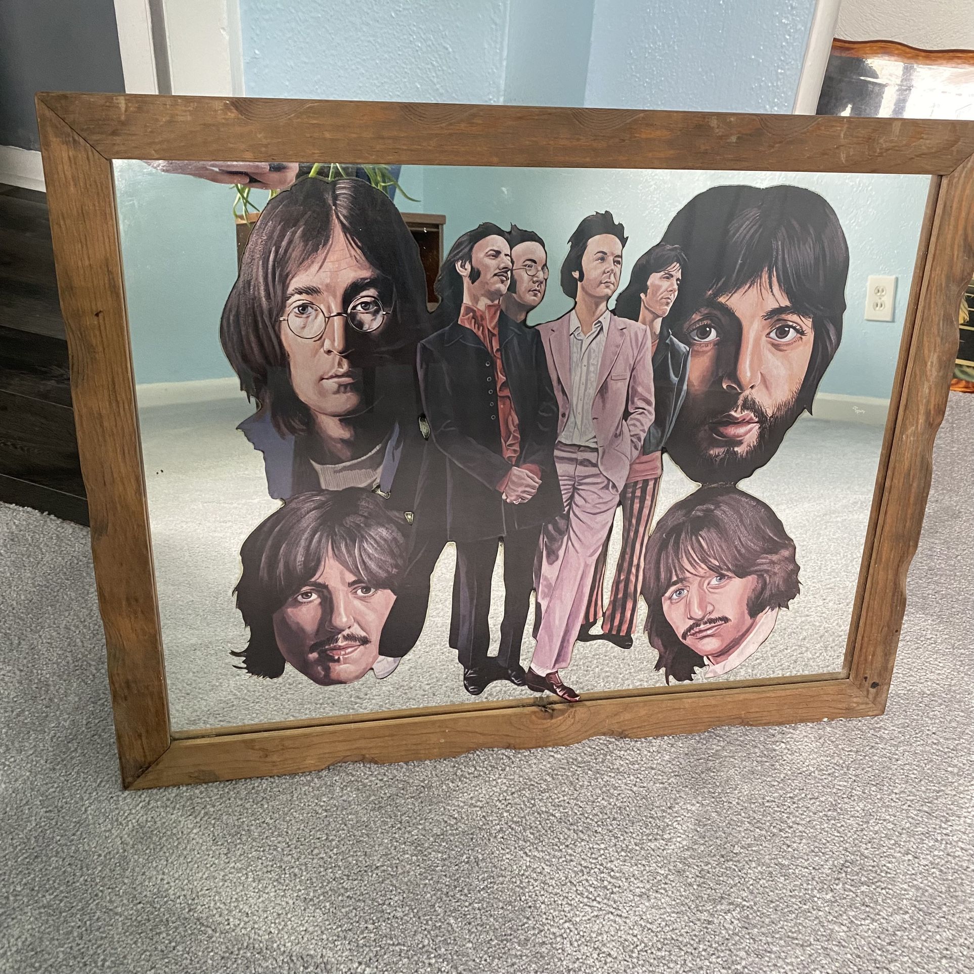 Rare 1970s Vintage Antique The Beatles Mirror Framed Pictures Art