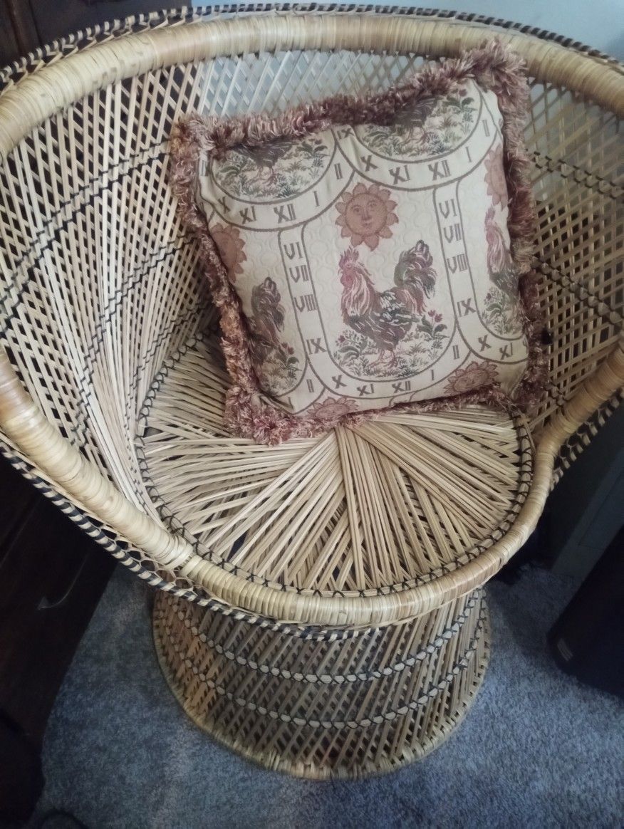 Vintage Wicker Children's Chair With Pillow