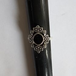 LADIES NEW SIZE 6 FASHIONISTA  SILVER BLACK ACCENT RING 