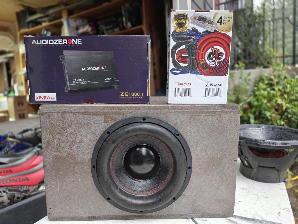 12"  1600 Watt Sub Custom Ported Box 2k Amp And Wiring