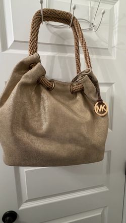 LIKE NEW Michael Kors Marina Metallic Gold Canvas Drawstring Tote Bag