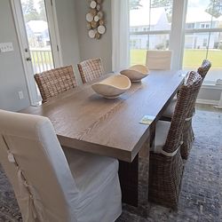 Wicker Dining Chairs with Cushions (Set of 8) | Coastal Style