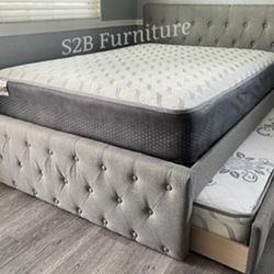 Full Twin Grey Frenchi Trundle Bed With Ortho Mattress Included!!