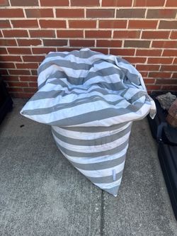 ButterflyCraze Bean Bag Chair Cover Gray White Striped Zippered Cover