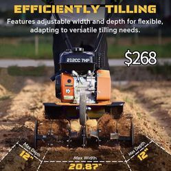 ✌️ 212CC 7HP EDPT01 Gas Tiller, 22" Adjustable Width, 4-Cycle Engine Cultivator with Instant Reverse, Heavy-Duty Steel Tines