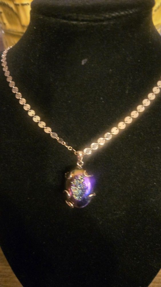 Titanium Druzy Pendant ( Rose Gold Setting)