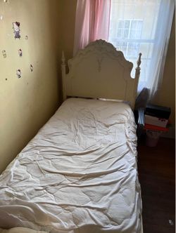 White Wood Twin Bed Frame and Dresser Set