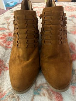 Laura Conrad Brown Cutout Ankle Boots