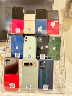Assorted Smartphones - iPhone, Motorola Razr, Google Pixel