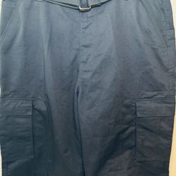 Men’s Midnight Blue Cargo Shorts With Attached Belt And Side Pockets