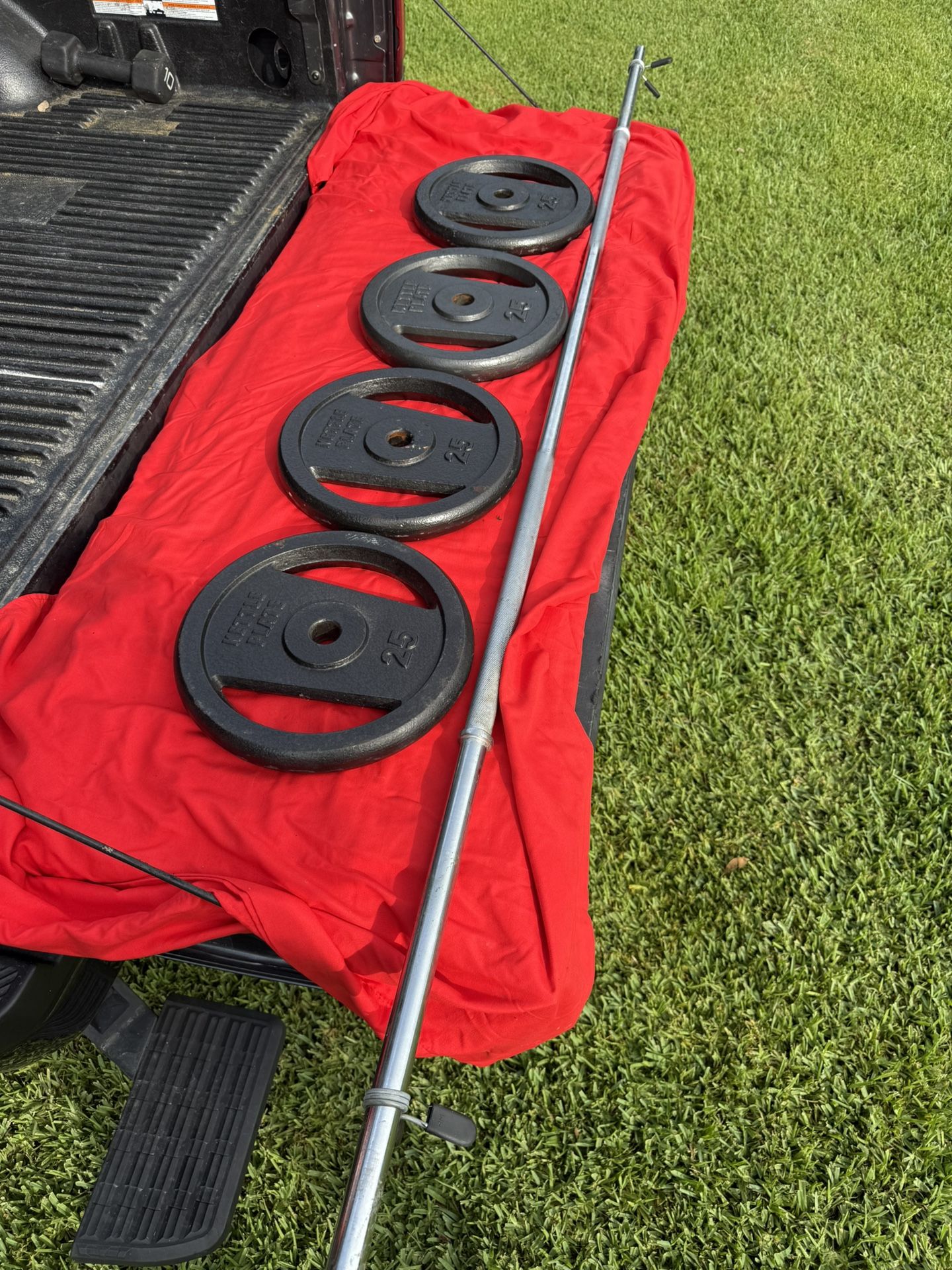 Set With Kettle Weight Plates And Solid Steel Barbell