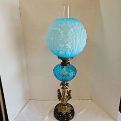 Vintage Blue Hurricane Lamp