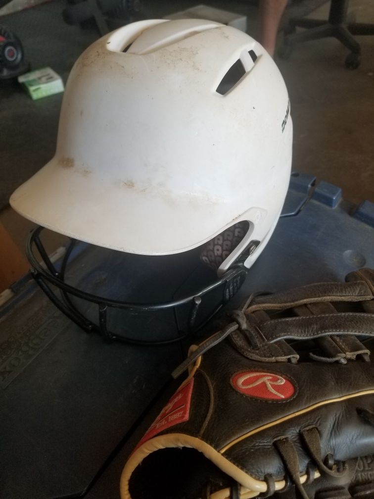 Softball helmet and glove