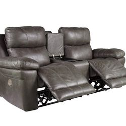 Erlangen Midnight Power Reclining Loveseat with Console

