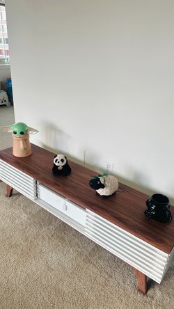 Modern TV Stand with Walnut Top and White Drawers