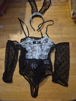 Black Lace Bunny Lingerie Costume Set