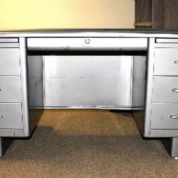 1950’s Invincible Metal Tanker Desk and Chair Set