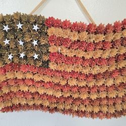 American Flag Wood Curl Roses Art