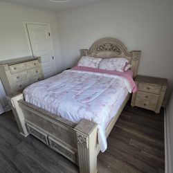 Ornate Queen Bedroom Set with Dresser and Nightstand, not pictured long dresser with mirror