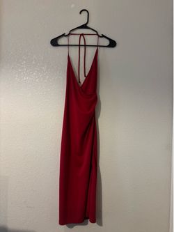 Rhapsody Red Cowl Neck Halter Dress with Slit
