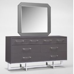Eight Drawer Gray Dresser With Mirror 