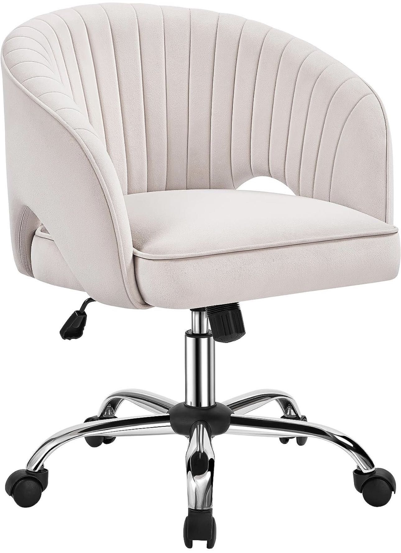 Home Office Chair Velvet Desk Chair, Upholstered Modern Swivel Chair with Tufted Barrel Back, Rolling Wheels for Office,Study, Vanity,Bedroom Cream 59