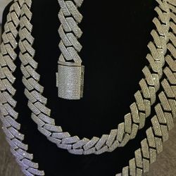 White Gold Cuban Set 14K Gold Plated Doesn't Loses Color 