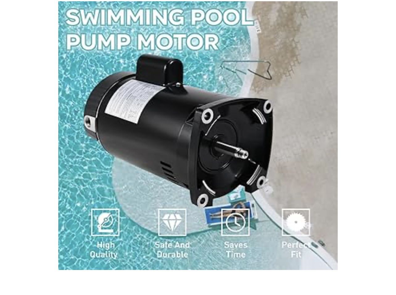 SQ1202 Pool Motor 2 HP, 3450 RPM, 48Y Frame Square Flange Pool Motor Compatible with A.O. Smith Century