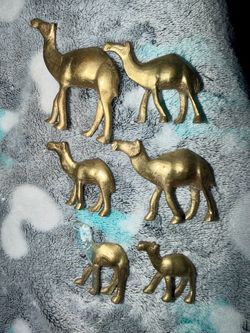 Vintage  Brass Camels Figurines Camel Train 1”- 2 1/4" Set of 6