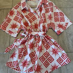 Shein Orange/Cream One Piece Romper Featuring a Sun/ Geometric Pattern Size Large