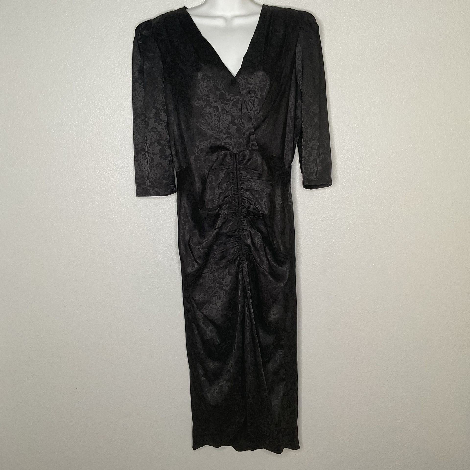 Nasty Gal Black midi cocktail dress with a subtle floral brocade pattern V Neck Size L